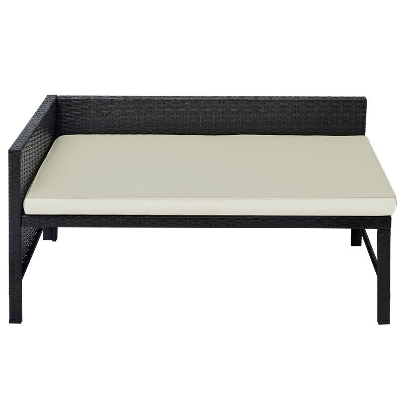 3 PCS Outdoor Rattan Furniture Sofa Set with Beige cushions and table