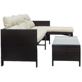 3 PCS Outdoor Rattan Furniture Sofa Set with Beige cushions and table