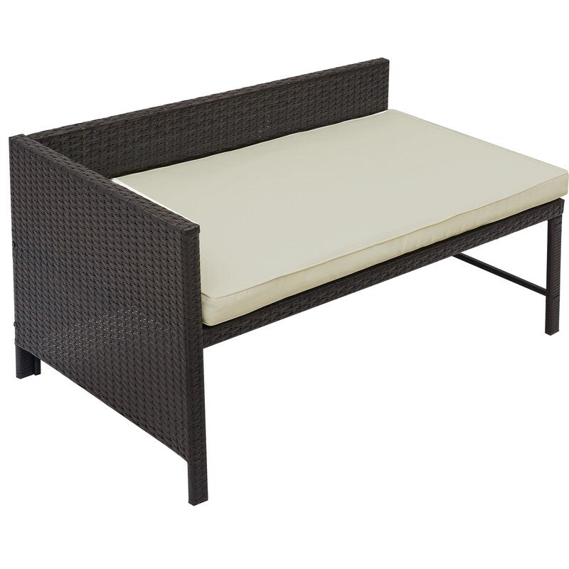 3 PCS Outdoor Rattan Furniture Sofa Set with Beige cushions and table