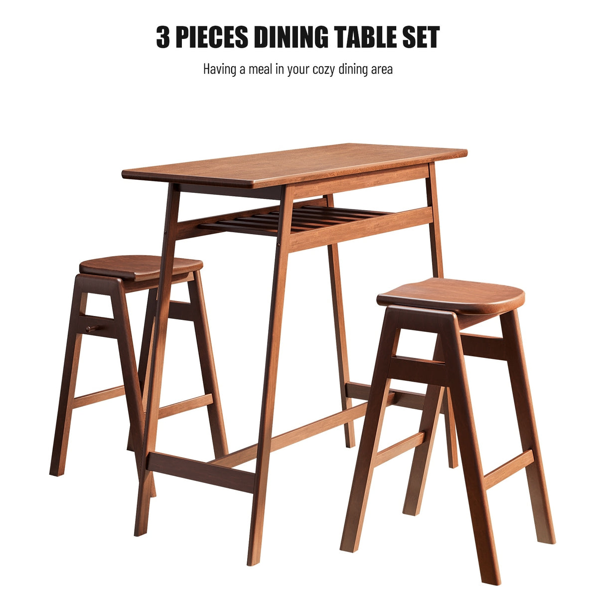 3 PCS Pub Dining Set Retro Bar Table and Stools