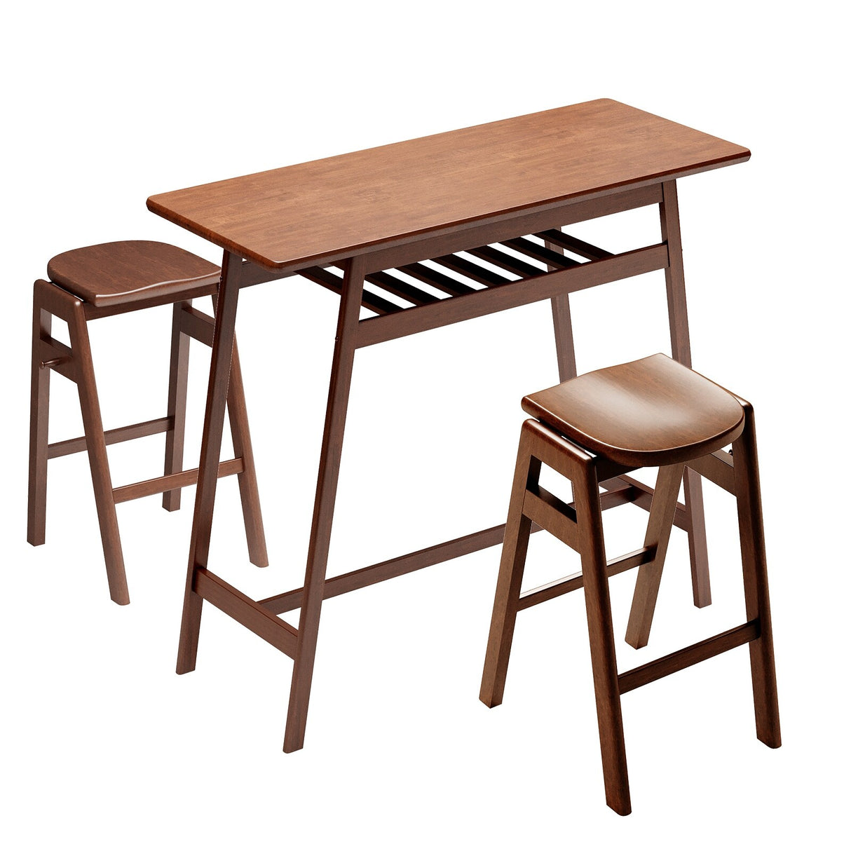 3 PCS Pub Dining Set Retro Bar Table and Stools
