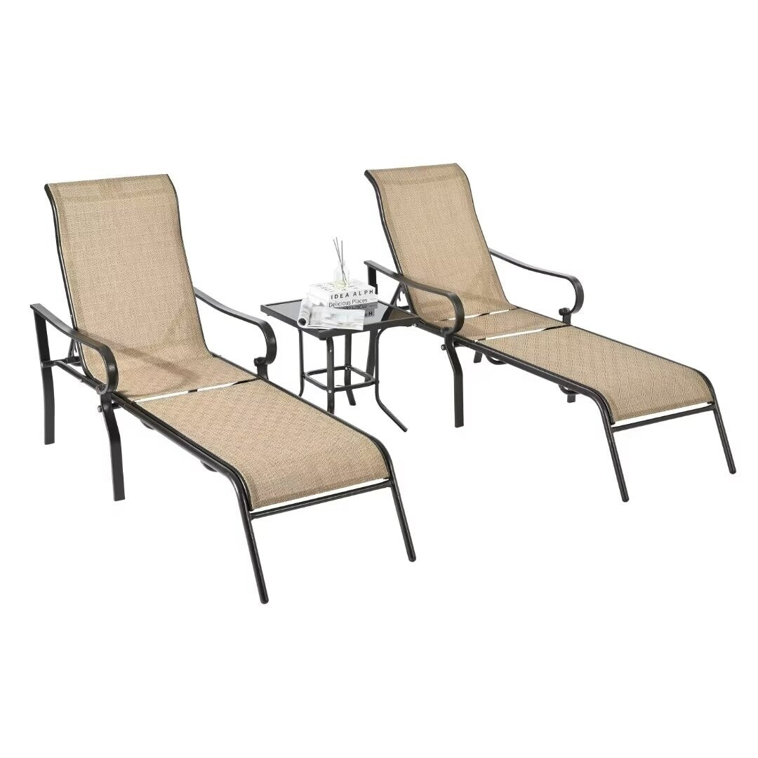 3 Pack Outdoor Patio Lounge Chair,with 5 Adjustable Backrest - 61.8"*25.1"*39.3"