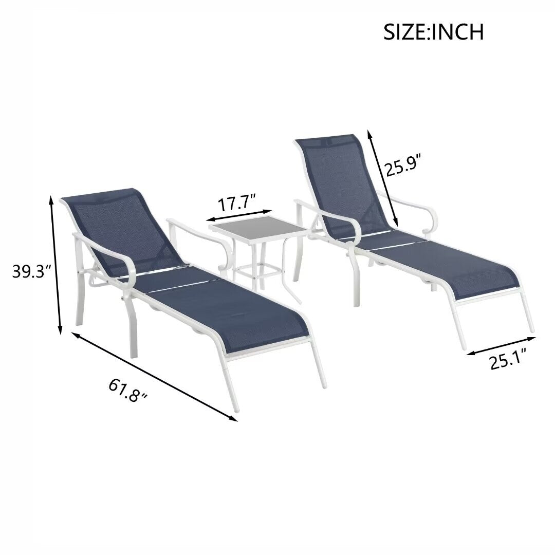 3 Pack Outdoor Patio Lounge Chair,with 5 Adjustable Backrest - 61.8"*25.1"*39.3"