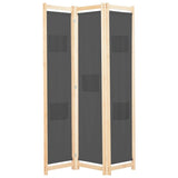 3-Panel Room Divider Fabric Screen Gray