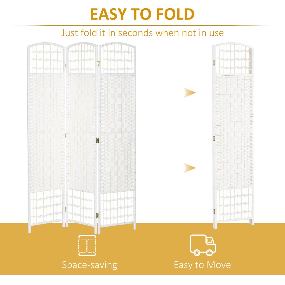 3 Panel Room Divider, Folding Privacy Screen, 5.6' Room Separator, Wave Fiber Freestanding Partition Wall Divider