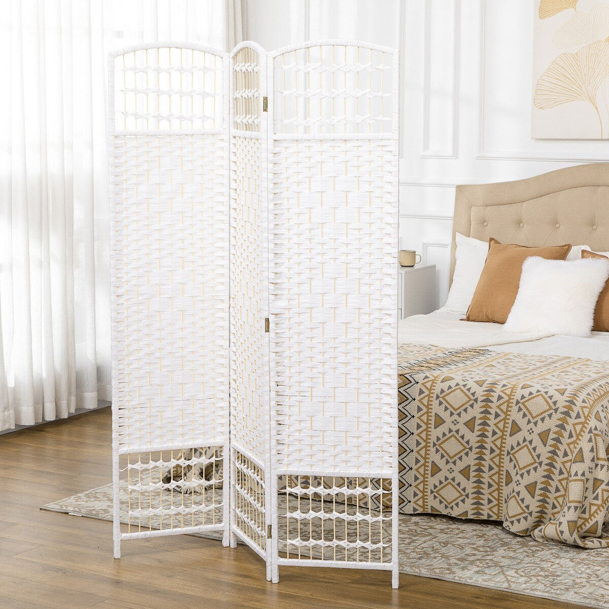 3 Panel Room Divider, Folding Privacy Screen, 5.6' Room Separator, Wave Fiber Freestanding Partition Wall Divider