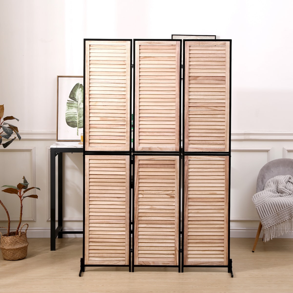 3 Panel Room Dividers and Folding Privacy Screen Natural Wooden Room Partitions 6ft Wall Divider for Room Separation
