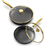 3 Pcs - 8 Inch, 10 Inch and 12 Inch Frying Pans Nonstick with Lid