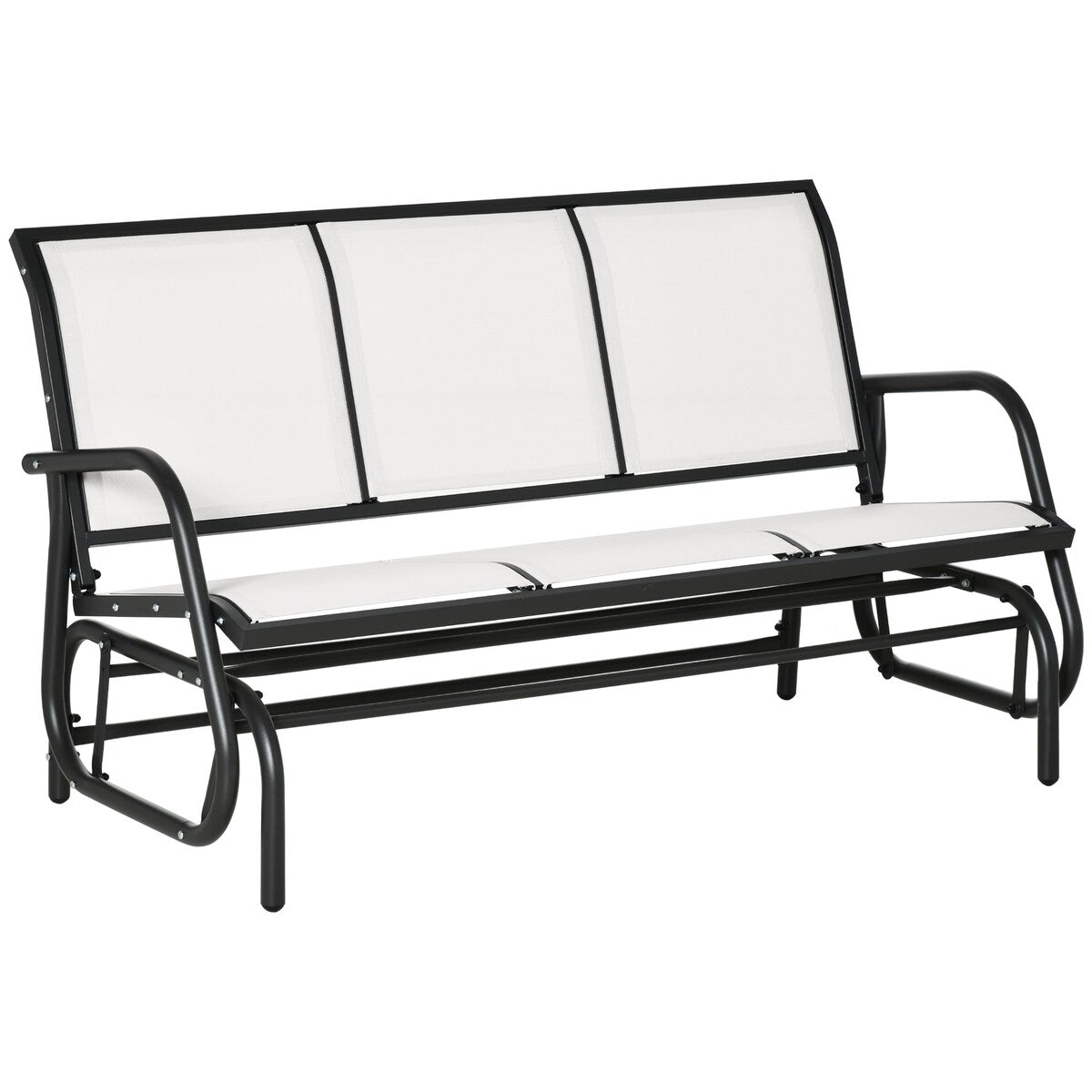 3-Person Patio Glider Bench, Outdoor Porch Glider Swing with 3 Seats, Breathable Mesh Fabric, Metal Frame