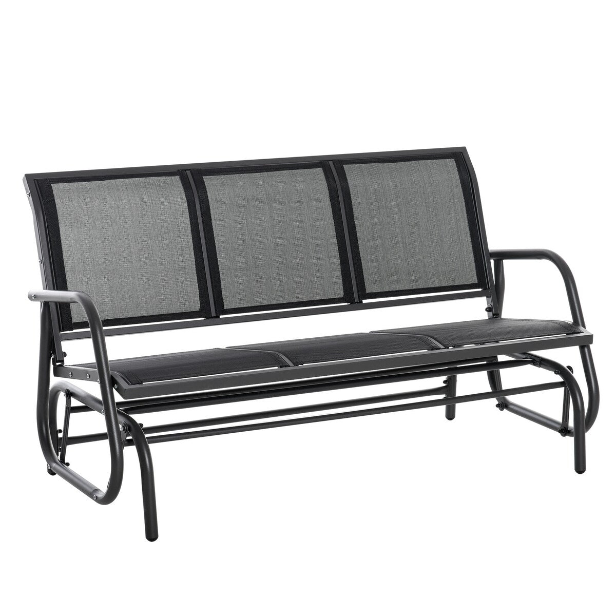 3-Person Patio Glider Bench, Outdoor Porch Glider Swing with 3 Seats, Breathable Mesh Fabric, Metal Frame