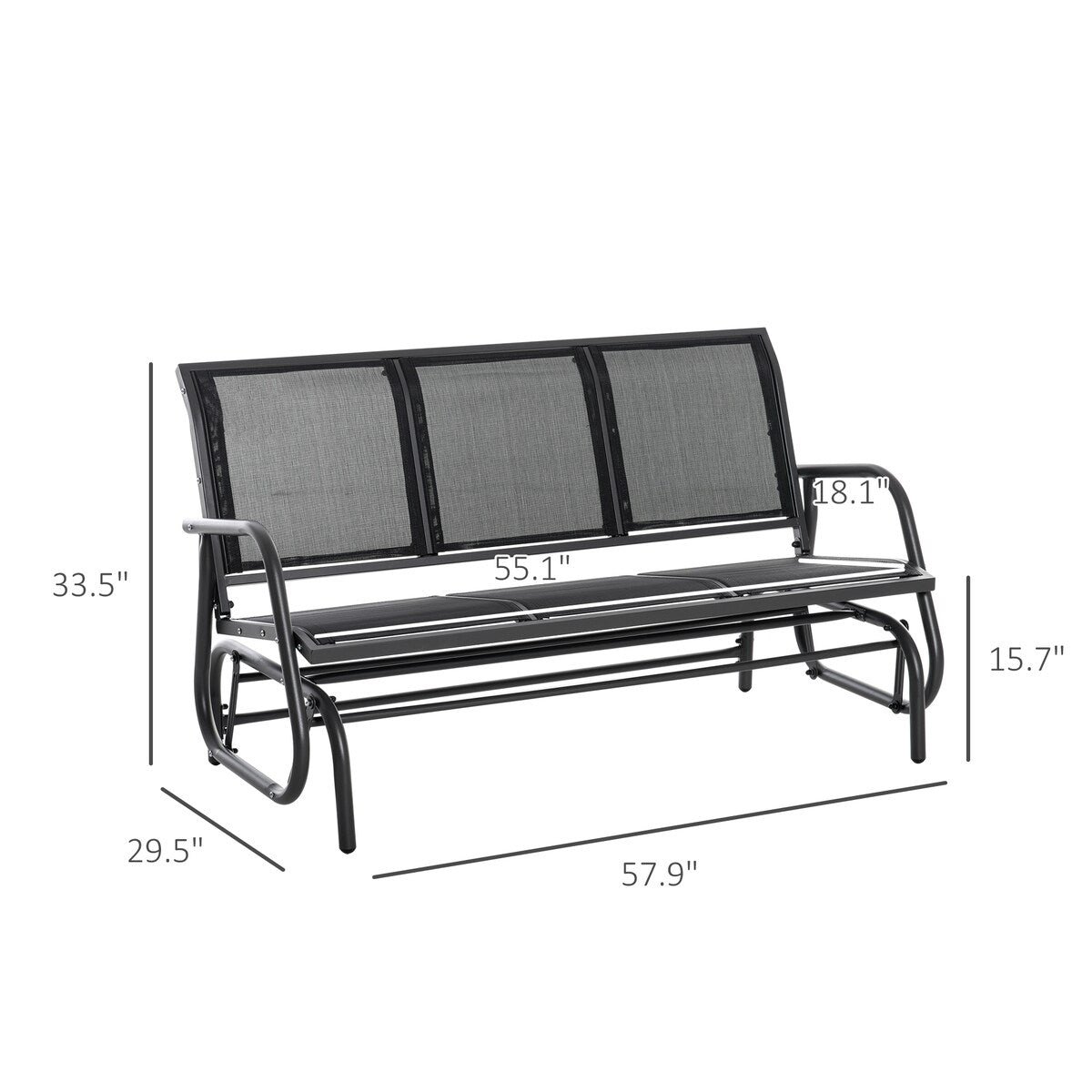 3-Person Patio Glider Bench, Outdoor Porch Glider Swing with 3 Seats, Breathable Mesh Fabric, Metal Frame