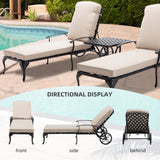 3-Piece Aluminum Reclining Outdoor Chaise Lounge with Table and Cushions