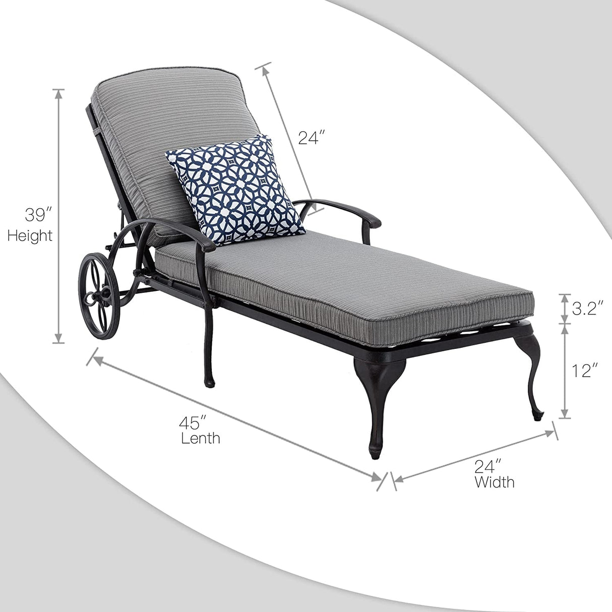 3-Piece Aluminum Reclining Outdoor Chaise Lounge with Table and Cushions