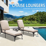 3-Piece Aluminum Reclining Outdoor Chaise Lounge with Table and Cushions
