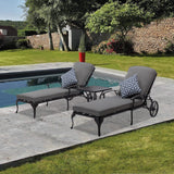 3-Piece Aluminum Reclining Outdoor Chaise Lounge with Table and Cushions