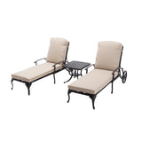 3-Piece Aluminum Reclining Outdoor Chaise Lounge with Table and Cushions