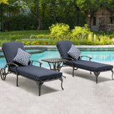 3-Piece Aluminum Reclining Outdoor Chaise Lounge with Table and Cushions