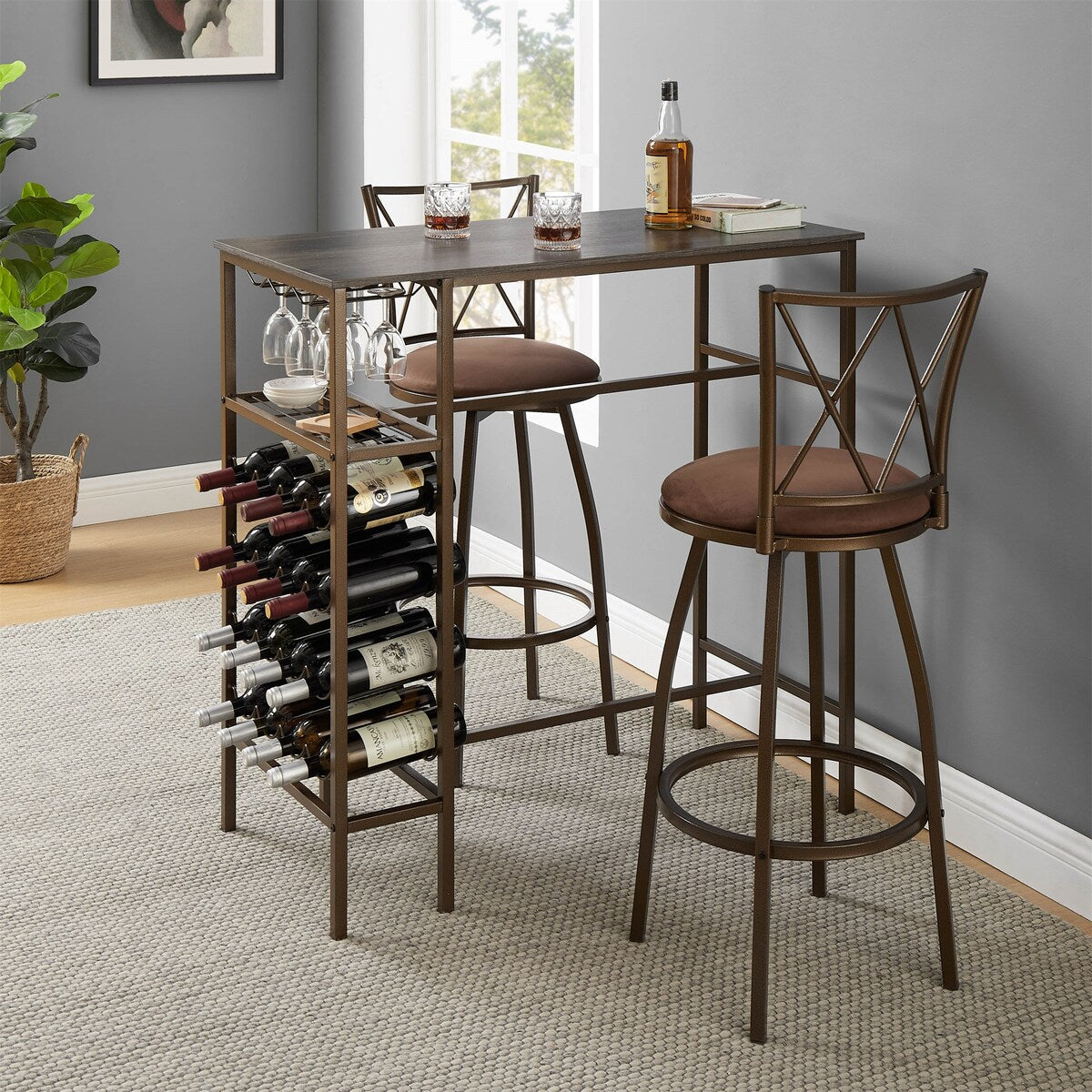 3-Piece Bar Steels Kitchen Dining Room Table Set
