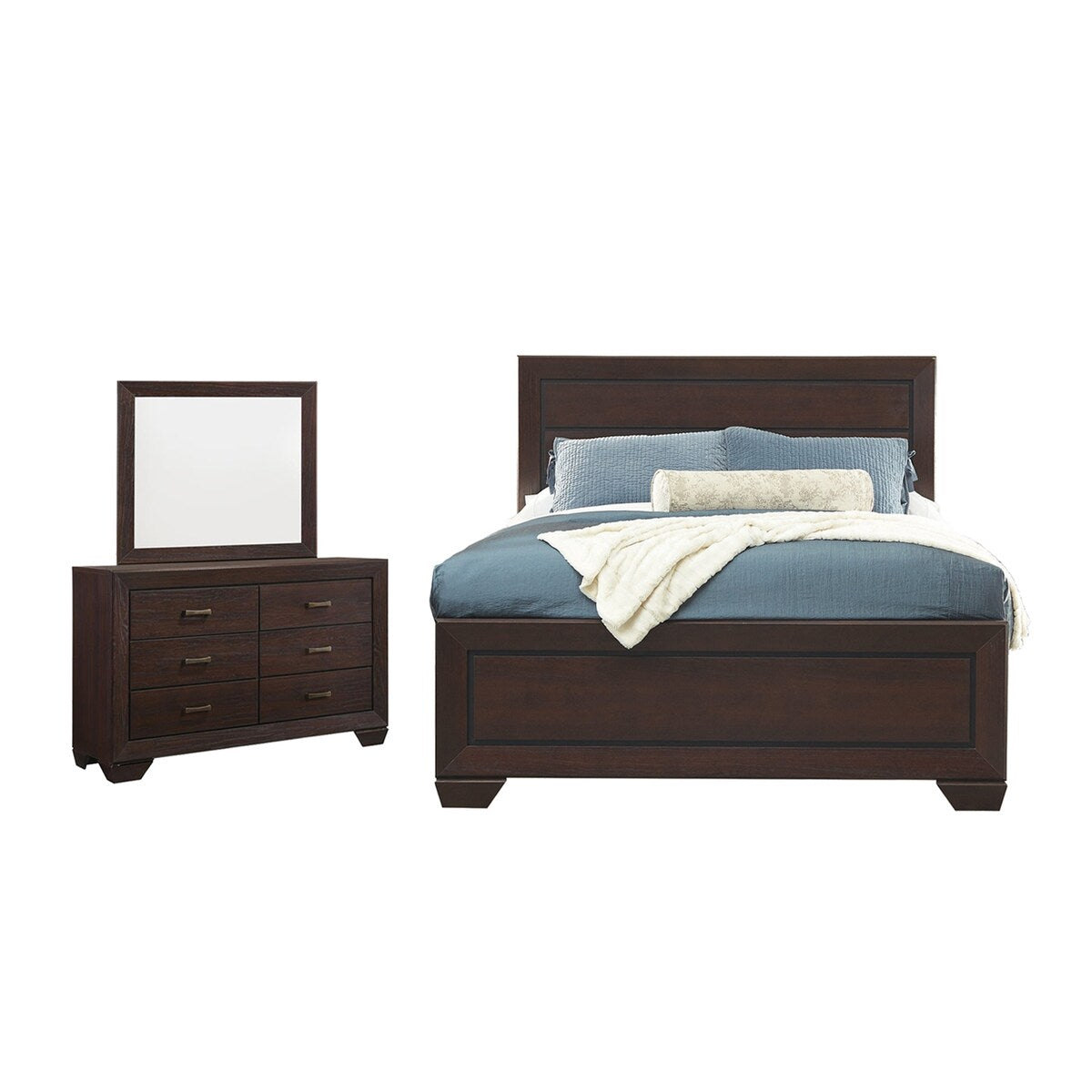 3 Piece Bedroom Set with Storage Dresser in Dark Cocoa