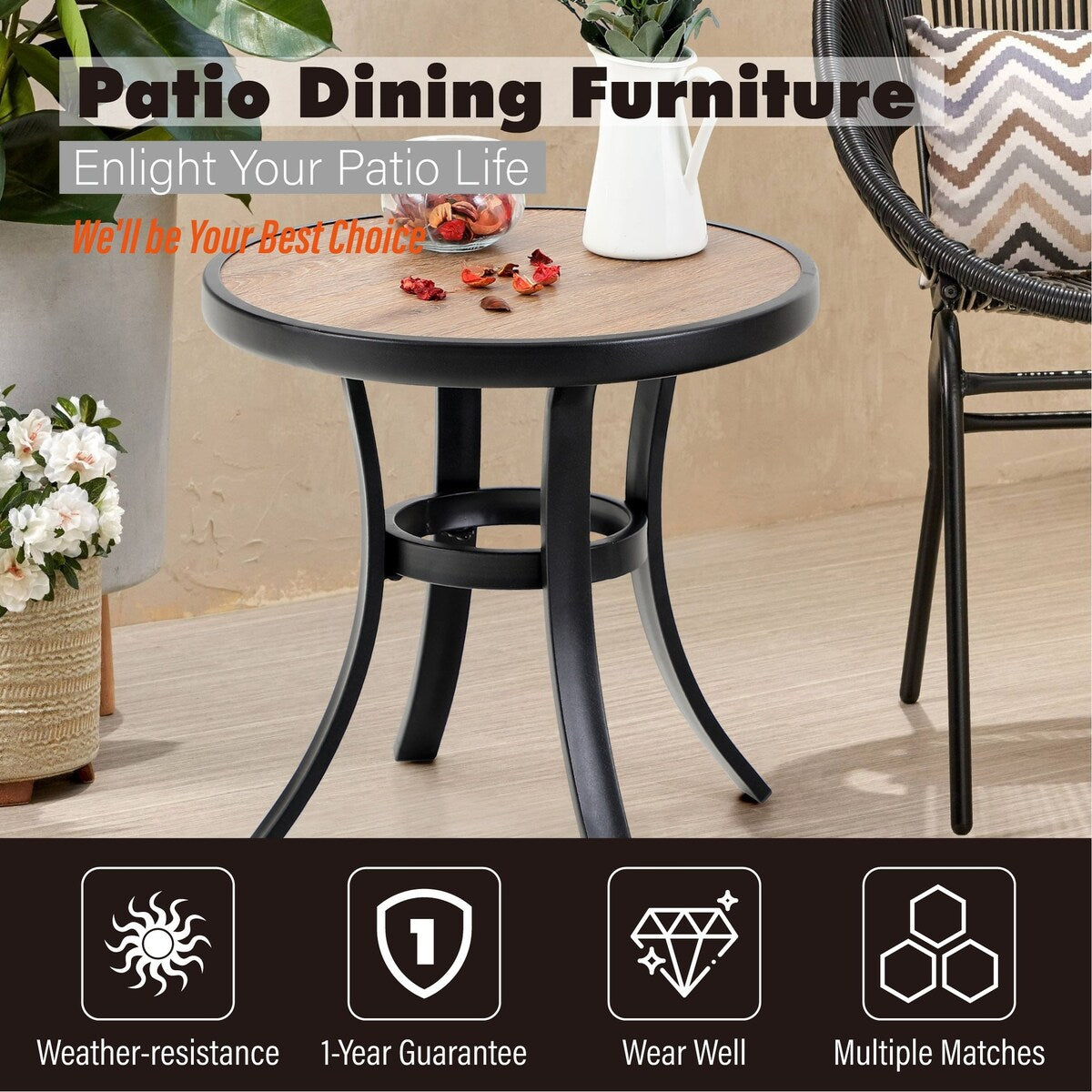 MAISON ARTS 3 Piece Bistro Set, 2 x Aluminium Stackable Dining Chairs and 1 x Side Table