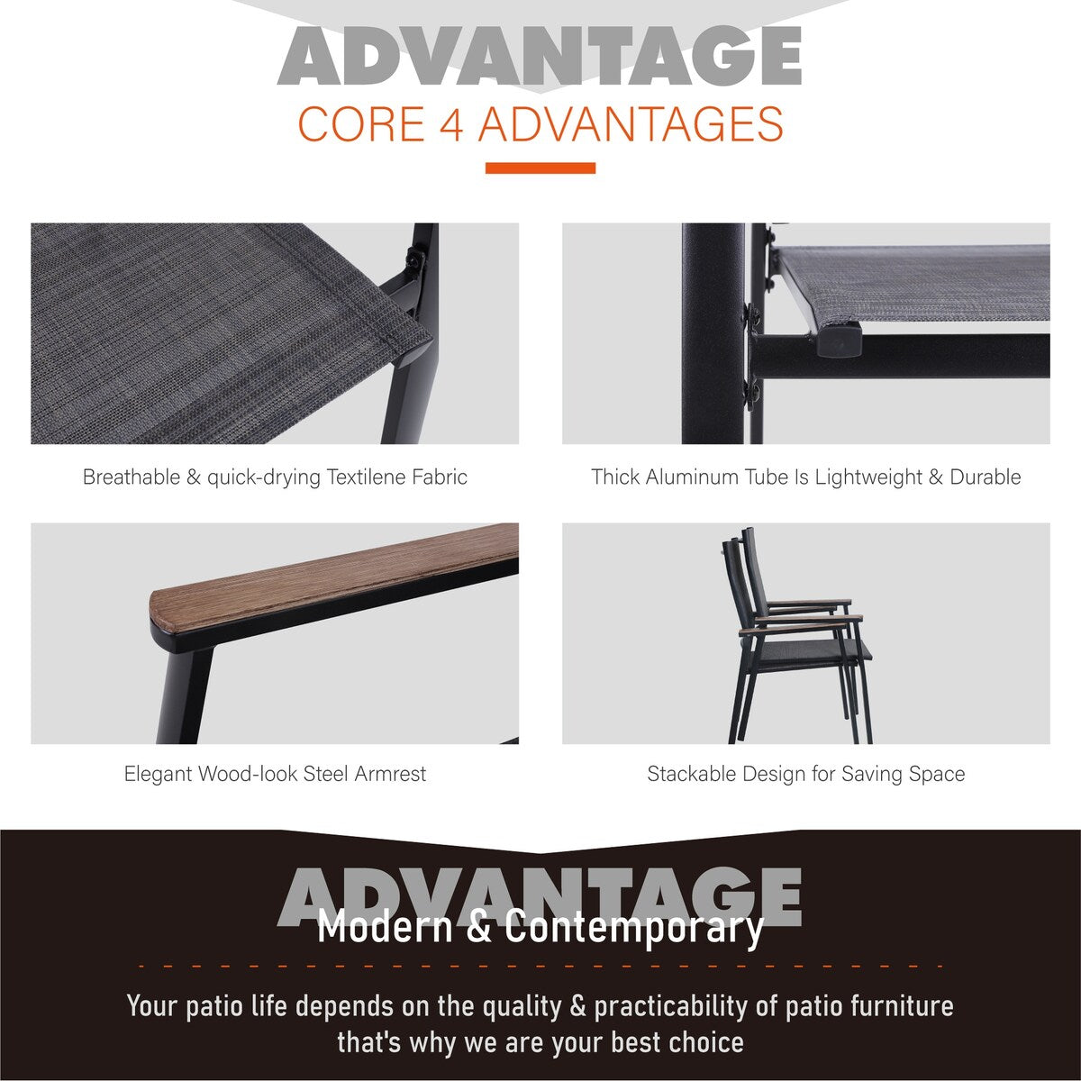 MAISON ARTS 3 Piece Bistro Set, 2 x Aluminium Stackable Dining Chairs and 1 x Side Table