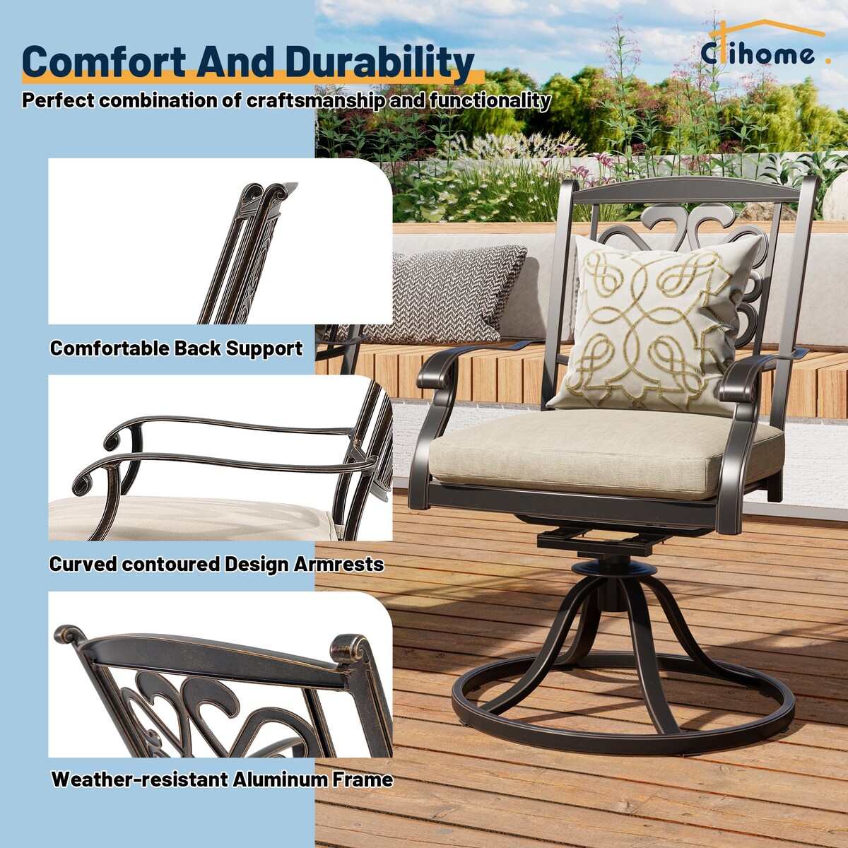 3 Piece Cast Aluminum Dining Set with Dining Table