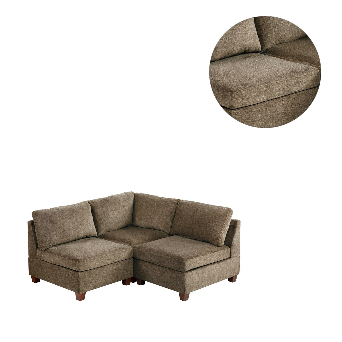 3 Piece Chenille Fabric Modular Corner Sofa and Armless Chair Set