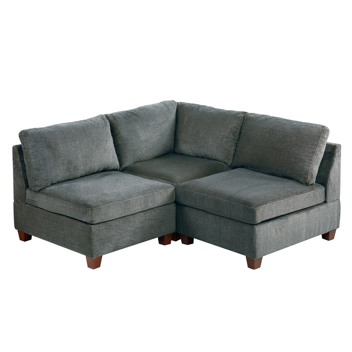 3 Piece Chenille Fabric Modular Corner Sofa and Armless Chair Set