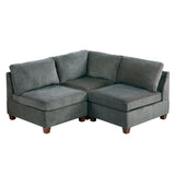 3 Piece Chenille Fabric Modular Corner Sofa and Armless Chair Set