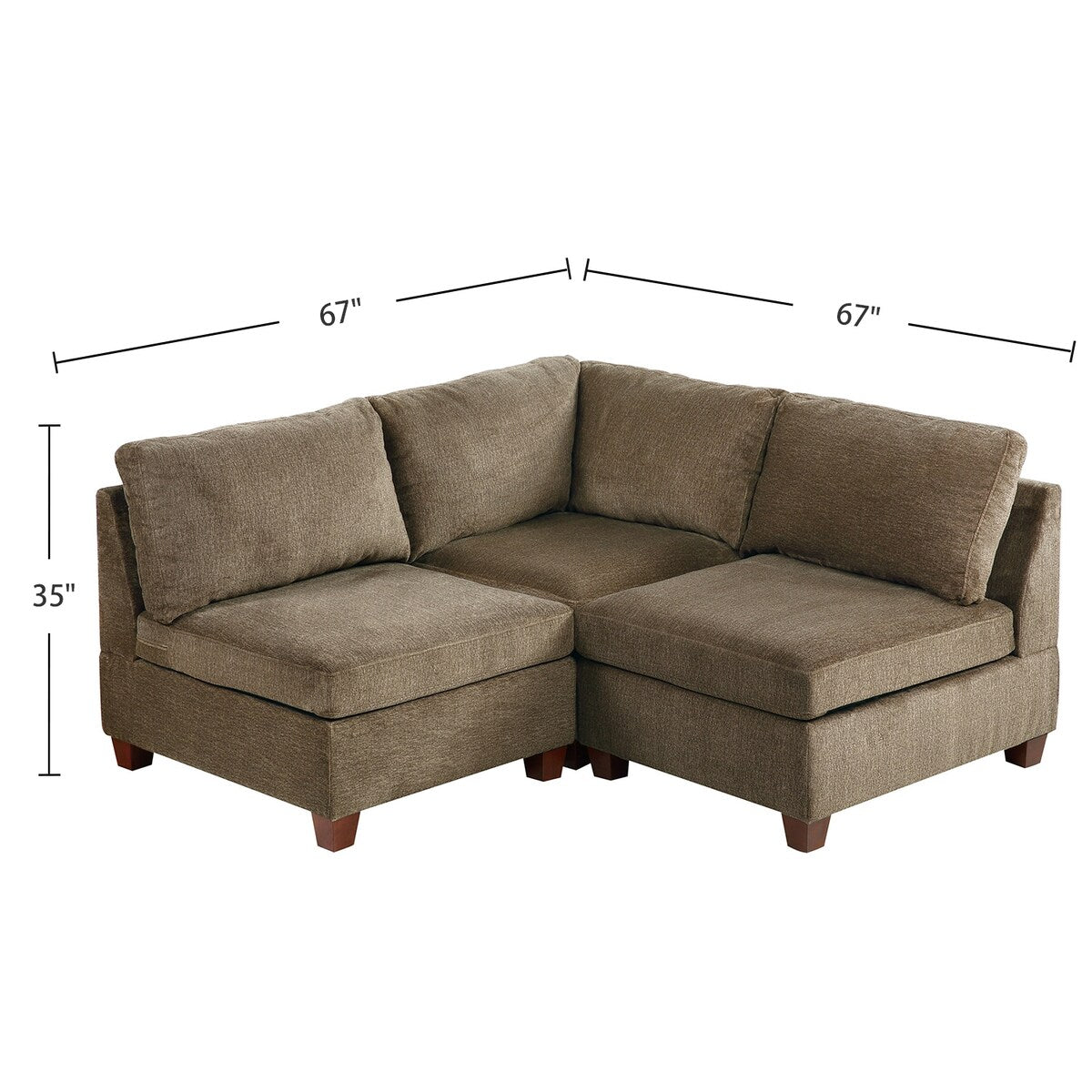 3 Piece Chenille Fabric Modular Corner Sofa and Armless Chair Set