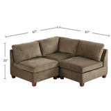 3 Piece Chenille Fabric Modular Corner Sofa and Armless Chair Set