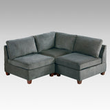 3 Piece Chenille Fabric Modular Corner Sofa and Armless Chair Set