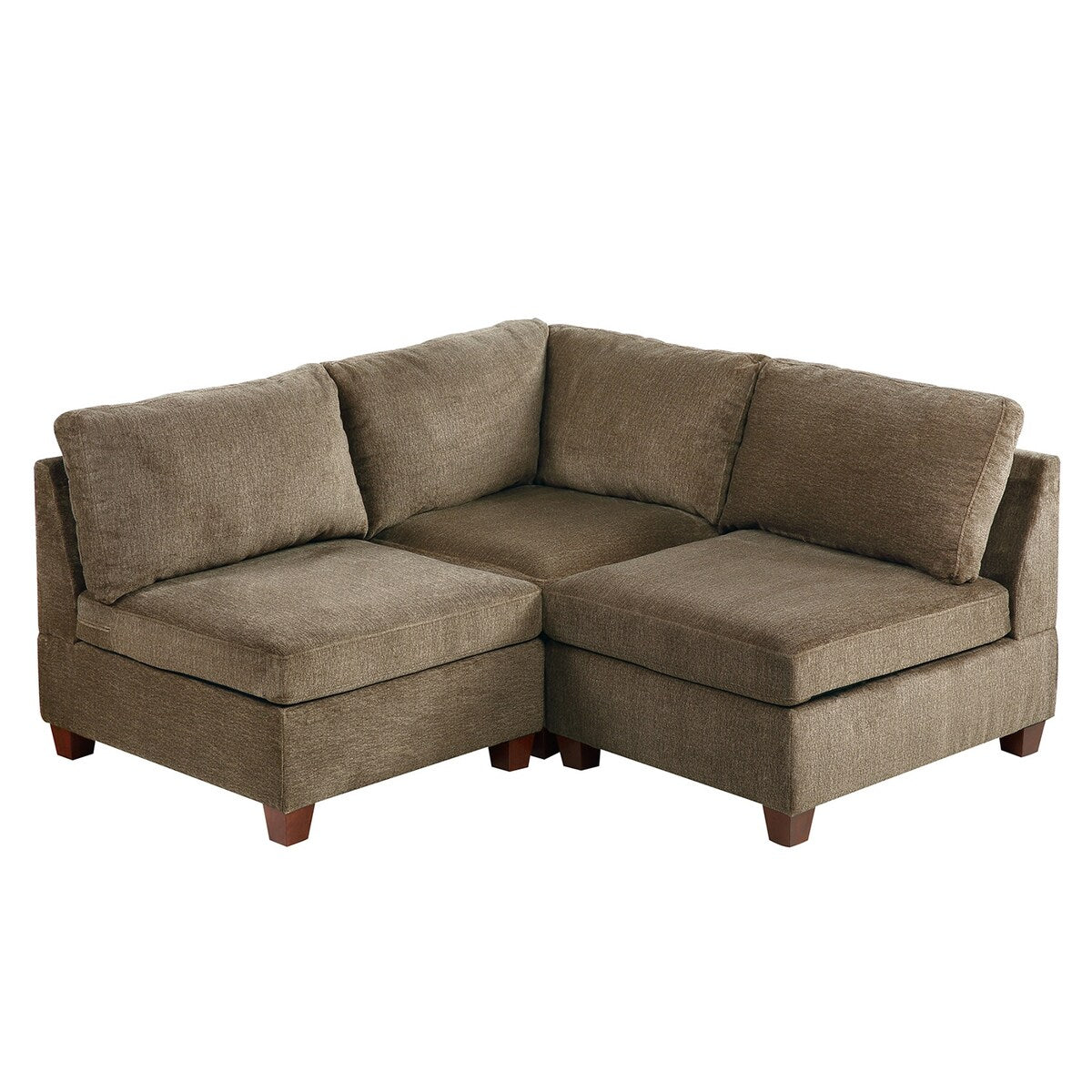 3 Piece Chenille Fabric Modular Corner Sofa and Armless Chair Set