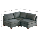 3 Piece Chenille Fabric Modular Corner Sofa and Armless Chair Set