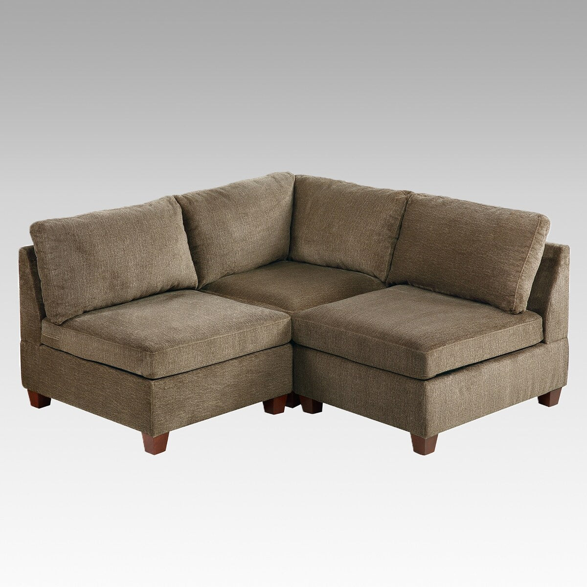 3 Piece Chenille Fabric Modular Corner Sofa and Armless Chair Set