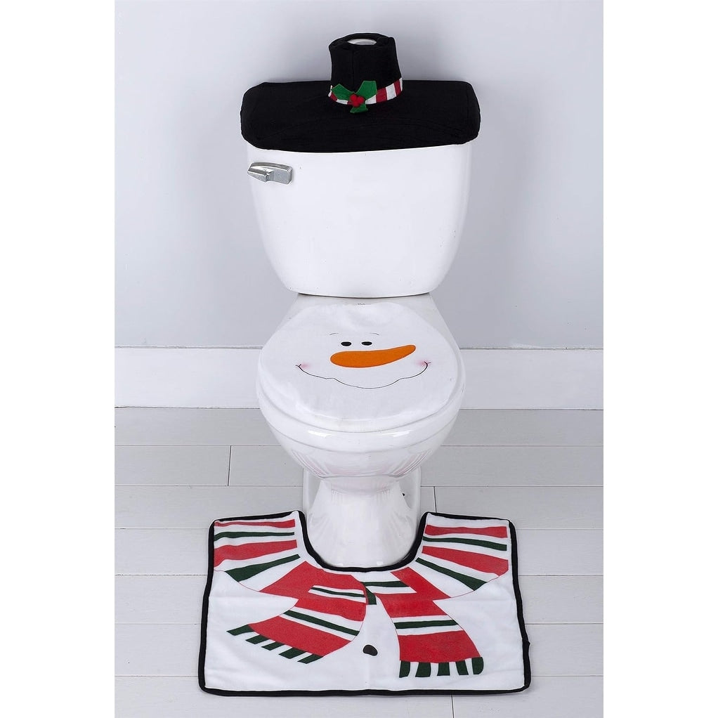 3 Piece Christmas Bathroom Accessory Set Holiday Bath Rugs