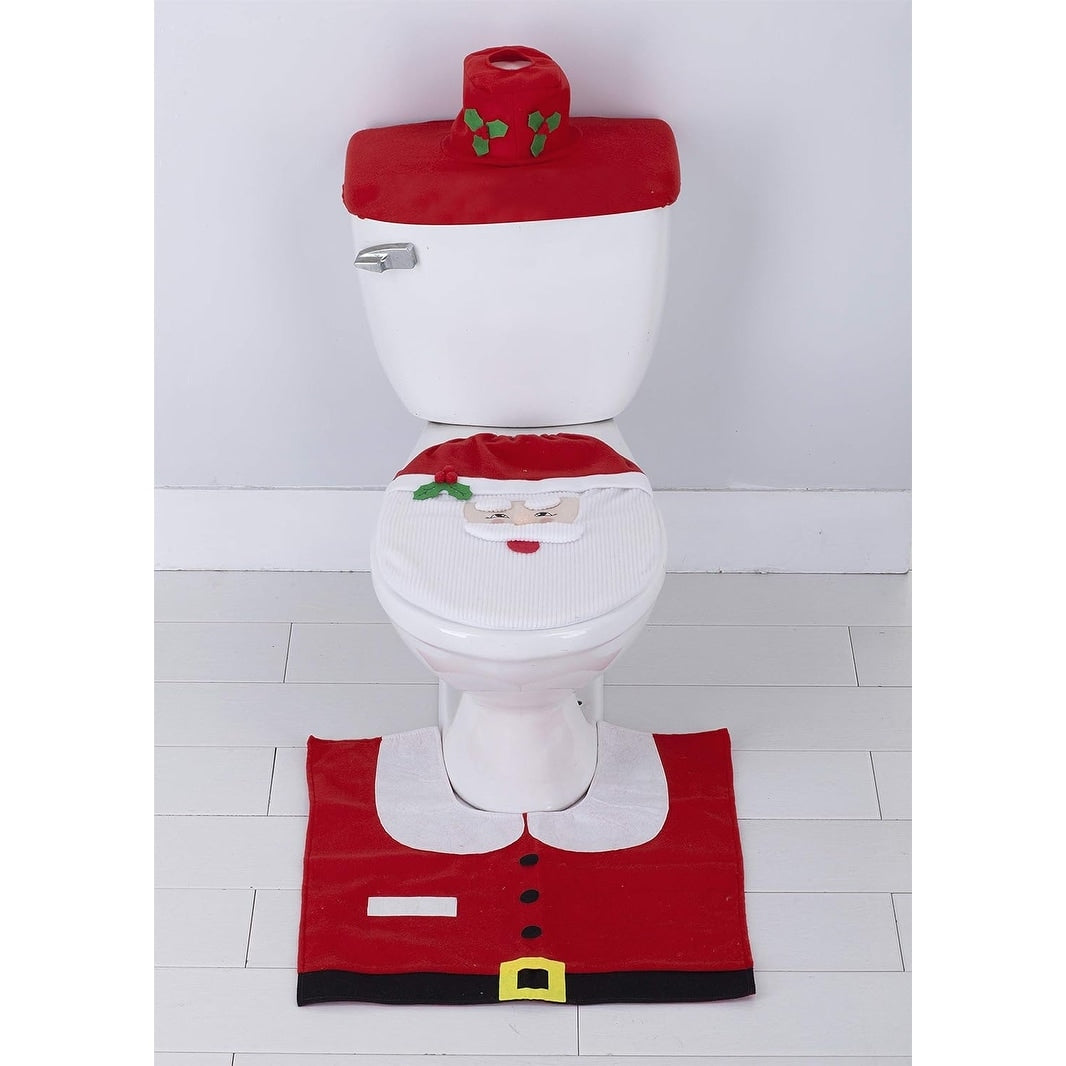 3 Piece Christmas Bathroom Accessory Set Holiday Bath Rugs