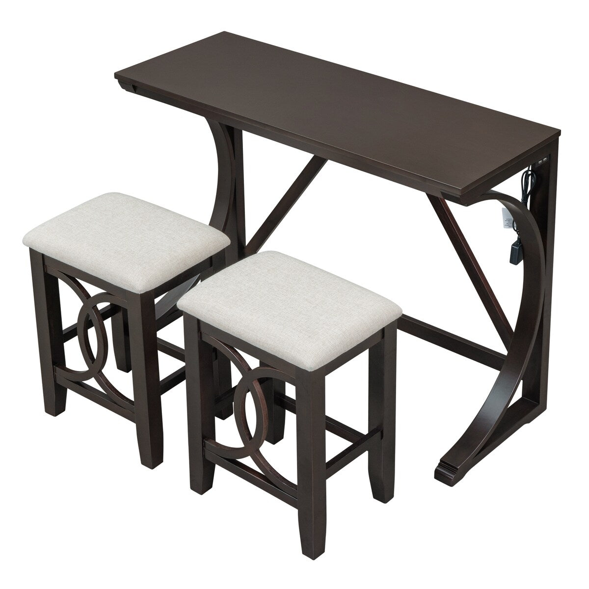 3-Piece Counter Height Dining Table Set with 2 Stools