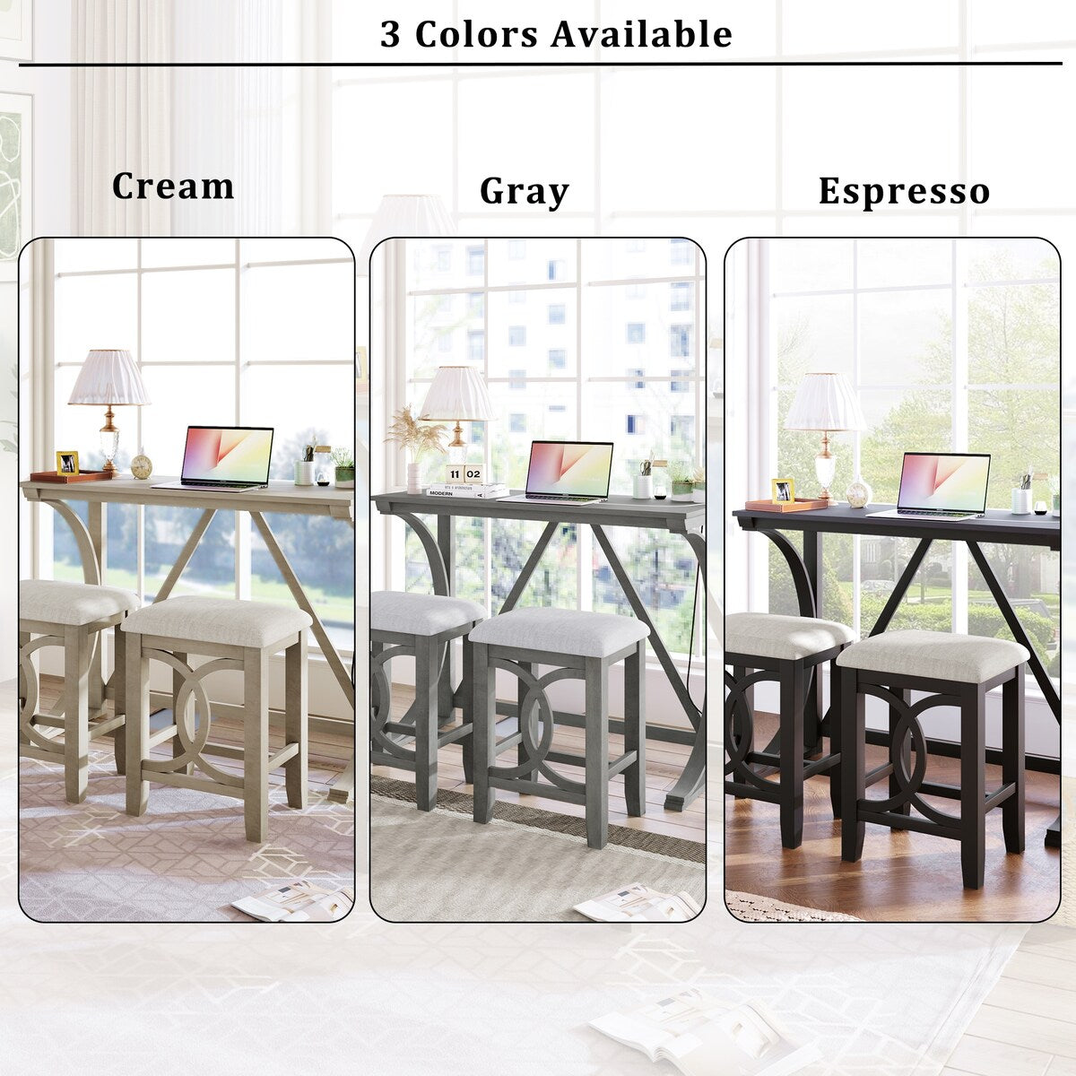 3-Piece Counter Height Dining Table Set with 2 Stools