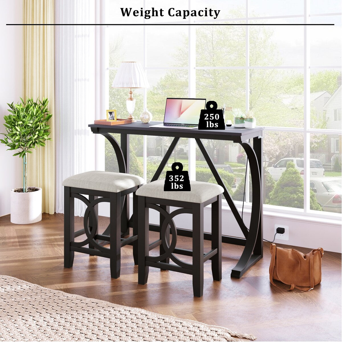 3-Piece Counter Height Dining Table Set with 2 Stools