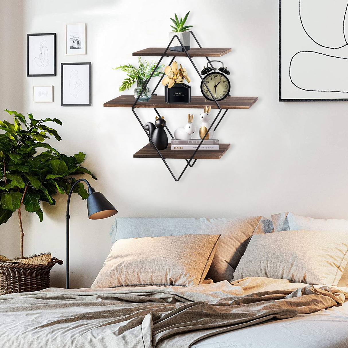 3 Piece Diamond Wood Floating Shelf - 20 inch H