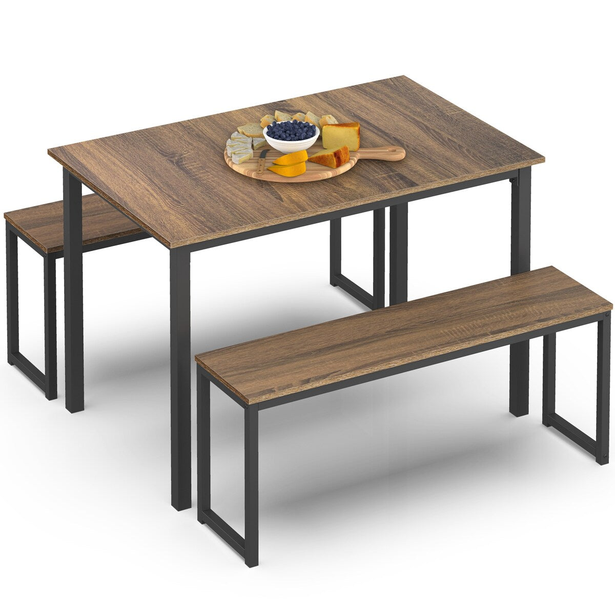 3 Piece Dining Table Set Breakfast Nook with Two Benches for Dining Room, Kitchen