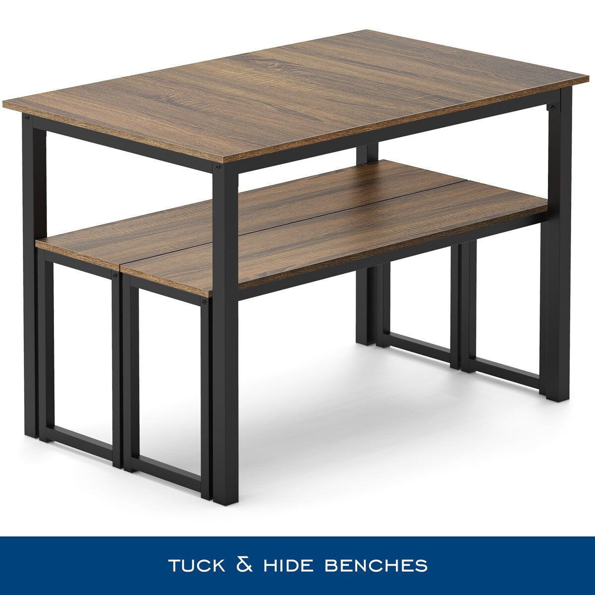 3 Piece Dining Table Set Breakfast Nook with Two Benches for Dining Room, Kitchen
