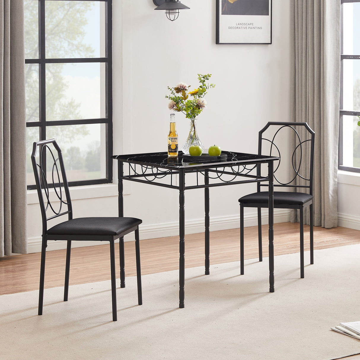 3-Piece Dining Table Set with 2 Chairs for Home Kitchen Breakfast Nook