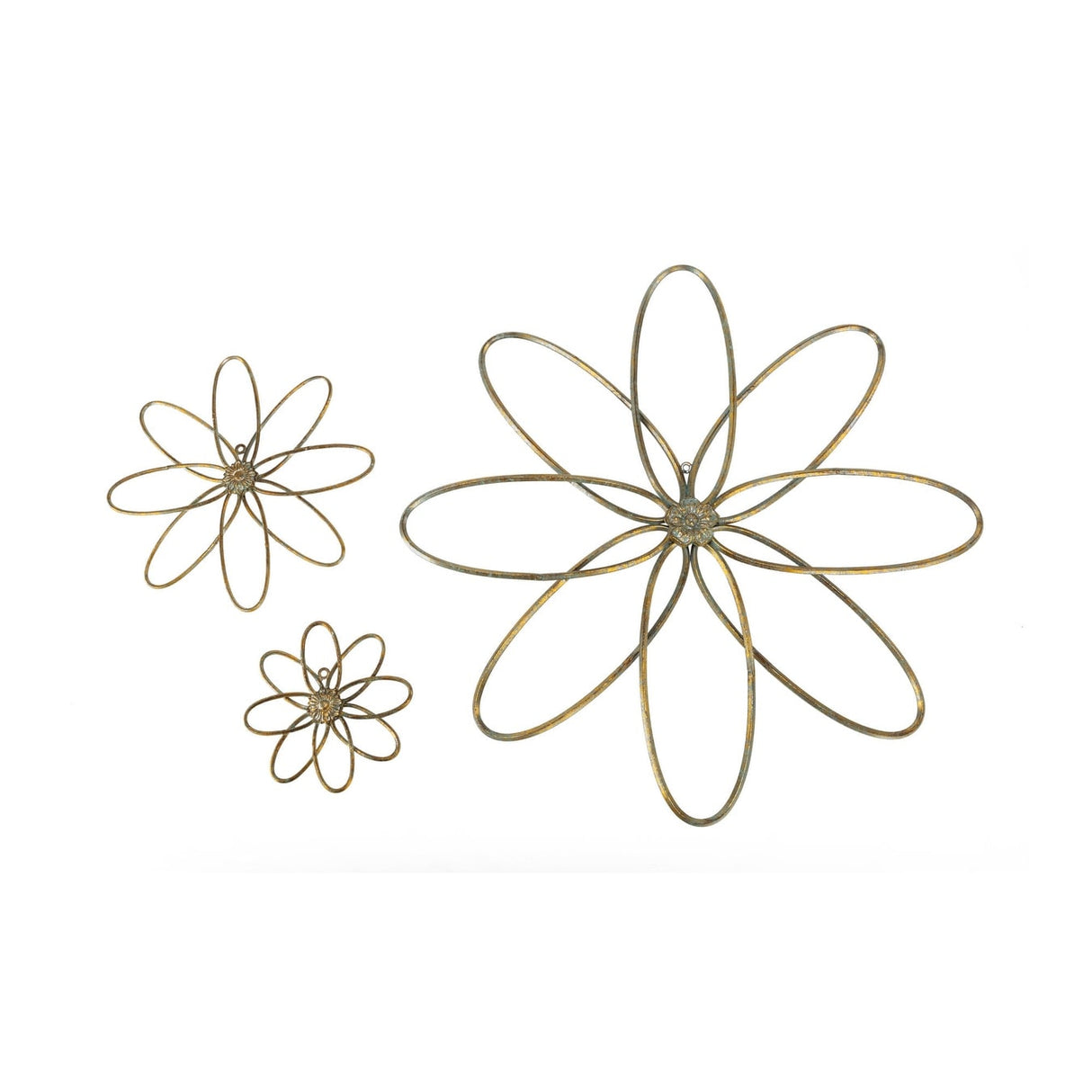 3 Piece Distressed Gold Metal Flower Wall Decor