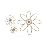 3 Piece Distressed Gold Metal Flower Wall Decor