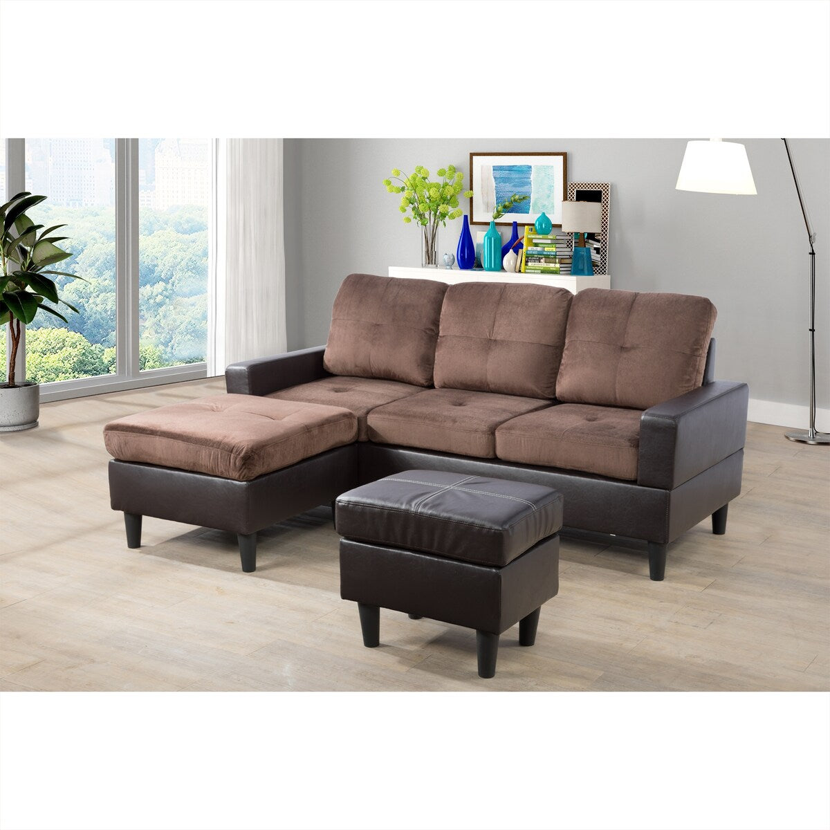 3-Piece Flexibly Combinable Sectional Sofa Set,Microfiber