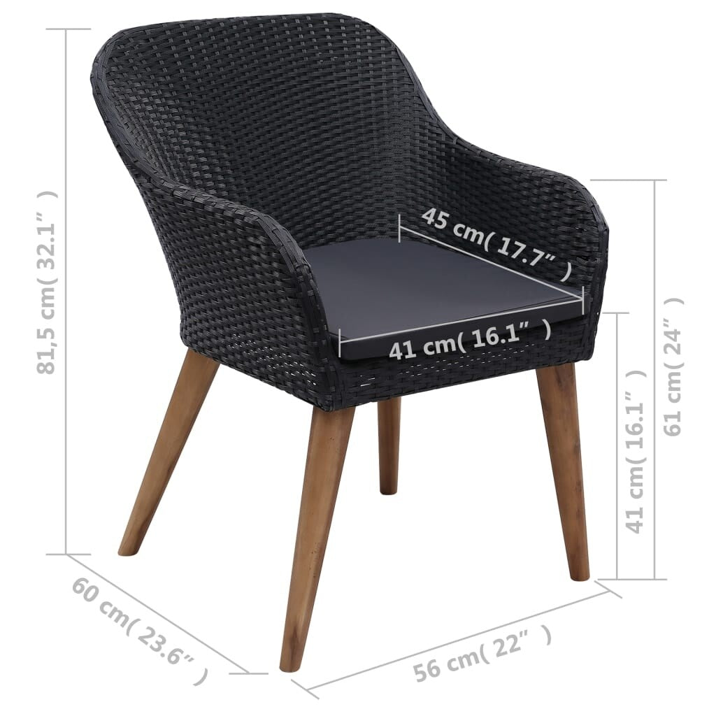 3 Piece Garden Dining Set Black