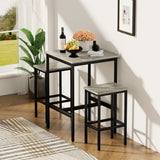 3-Piece Industrial Style Dining Bar Table Set with Square Bar Table and 2 Bar Chairs,Space Saving