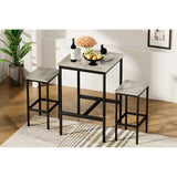3-Piece Industrial Style Dining Bar Table Set with Square Bar Table and 2 Bar Chairs,Space Saving